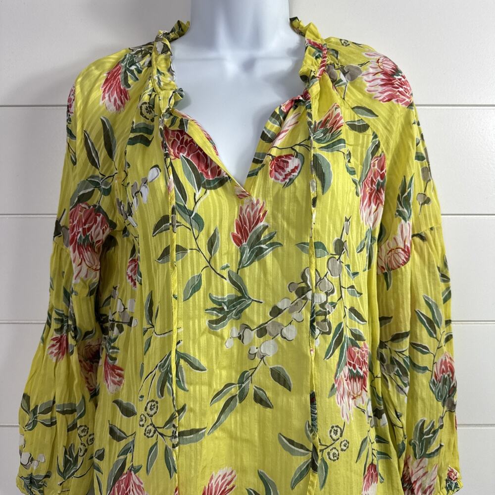 Women's LOFT Blouse Shirt Long Sleeve Yellow Floral Print sz S - Picture 2 of 7